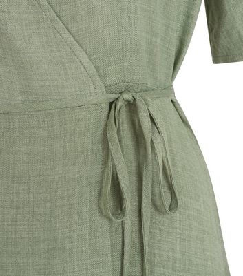 Light Green Tiered Hem Wrap Midi Dress ...